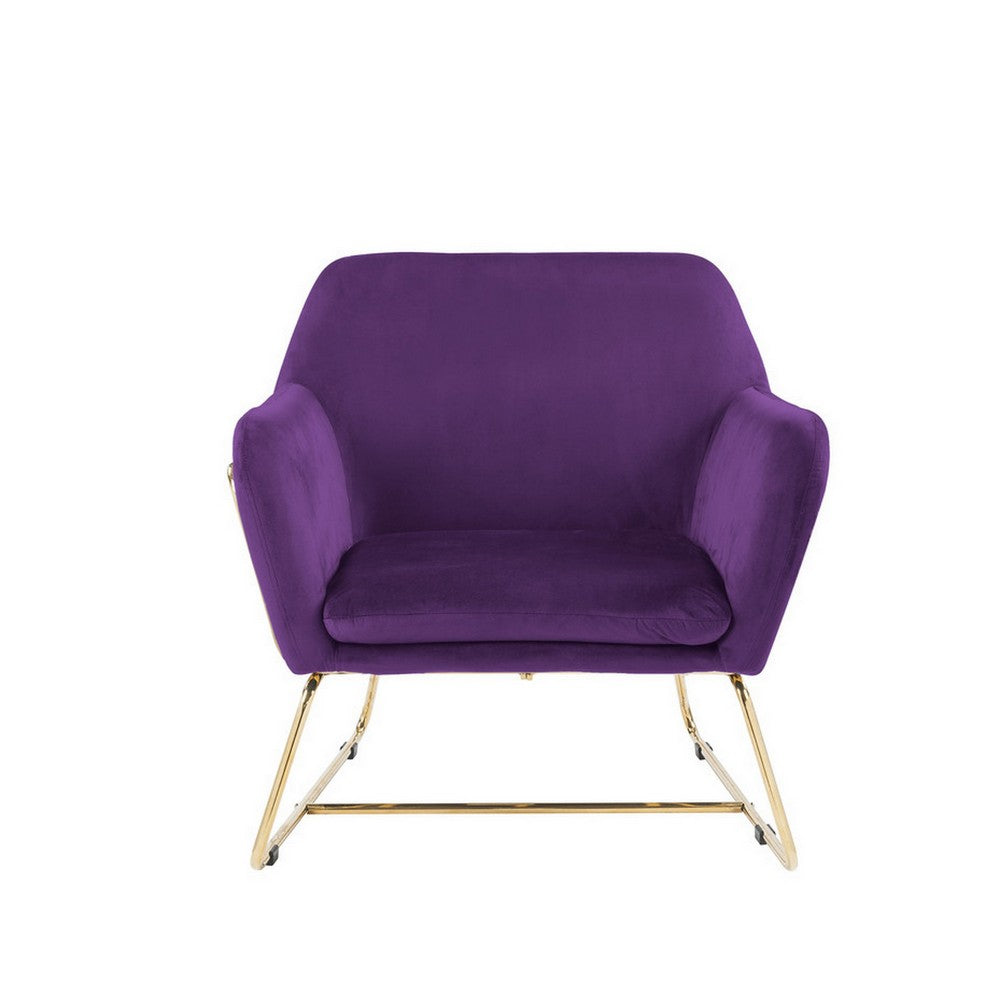 Zoey 30 Inch Modern Accent Chair with Gold Metal Frame and Purple Velvet - BM293184