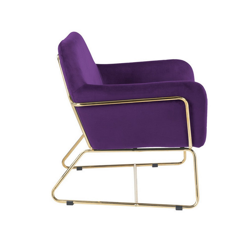 Zoey 30 Inch Modern Accent Chair with Gold Metal Frame and Purple Velvet - BM293184