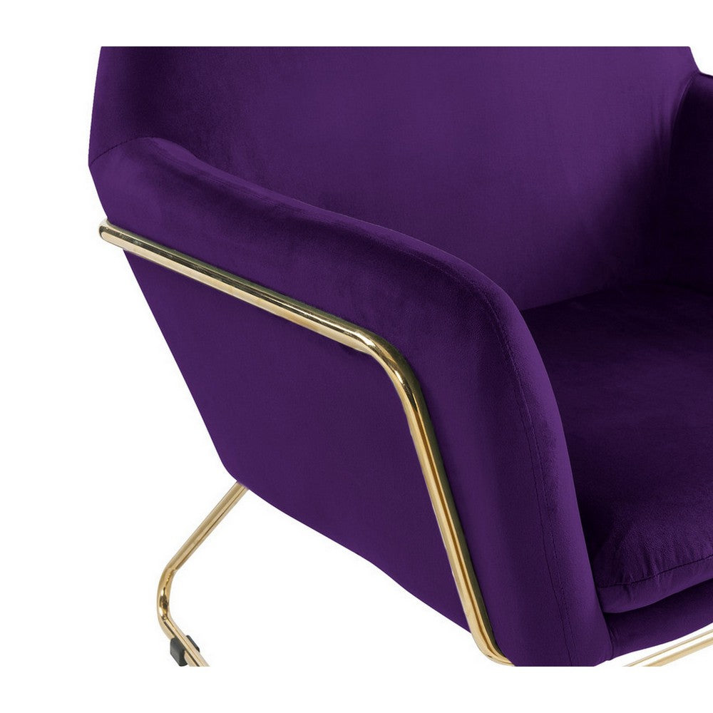 Zoey 30 Inch Modern Accent Chair with Gold Metal Frame and Purple Velvet - BM293184