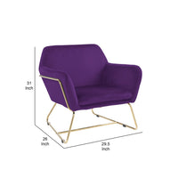 Zoey 30 Inch Modern Accent Chair with Gold Metal Frame and Purple Velvet - BM293184