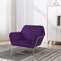 Zoey 30 Inch Modern Accent Chair with Gold Metal Frame and Purple Velvet - BM293184