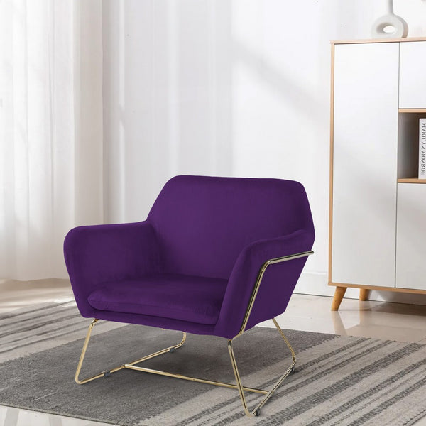 Zoey 30 Inch Modern Accent Chair with Gold Metal Frame and Purple Velvet - BM293184