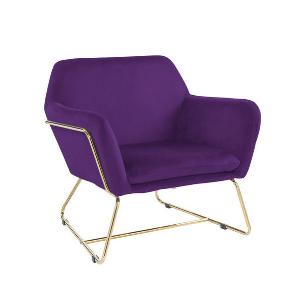 Zoey 30 Inch Modern Accent Chair with Gold Metal Frame and Purple Velvet - BM293184