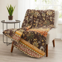 Athens 60 Inch Throw Blanket, Chocolate Brown Polyester, Jacobean Print - BM293199