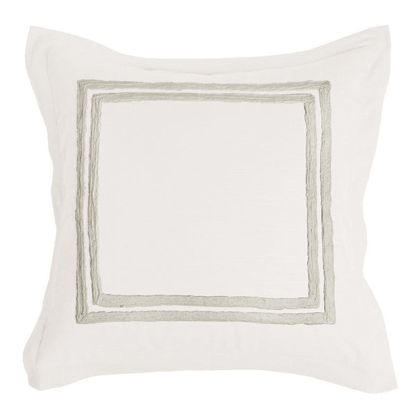 Lenz 26 Inch Cotton Euro Pillow Sham with Hand Stitched Embroidery, Ivory By Casagear Home