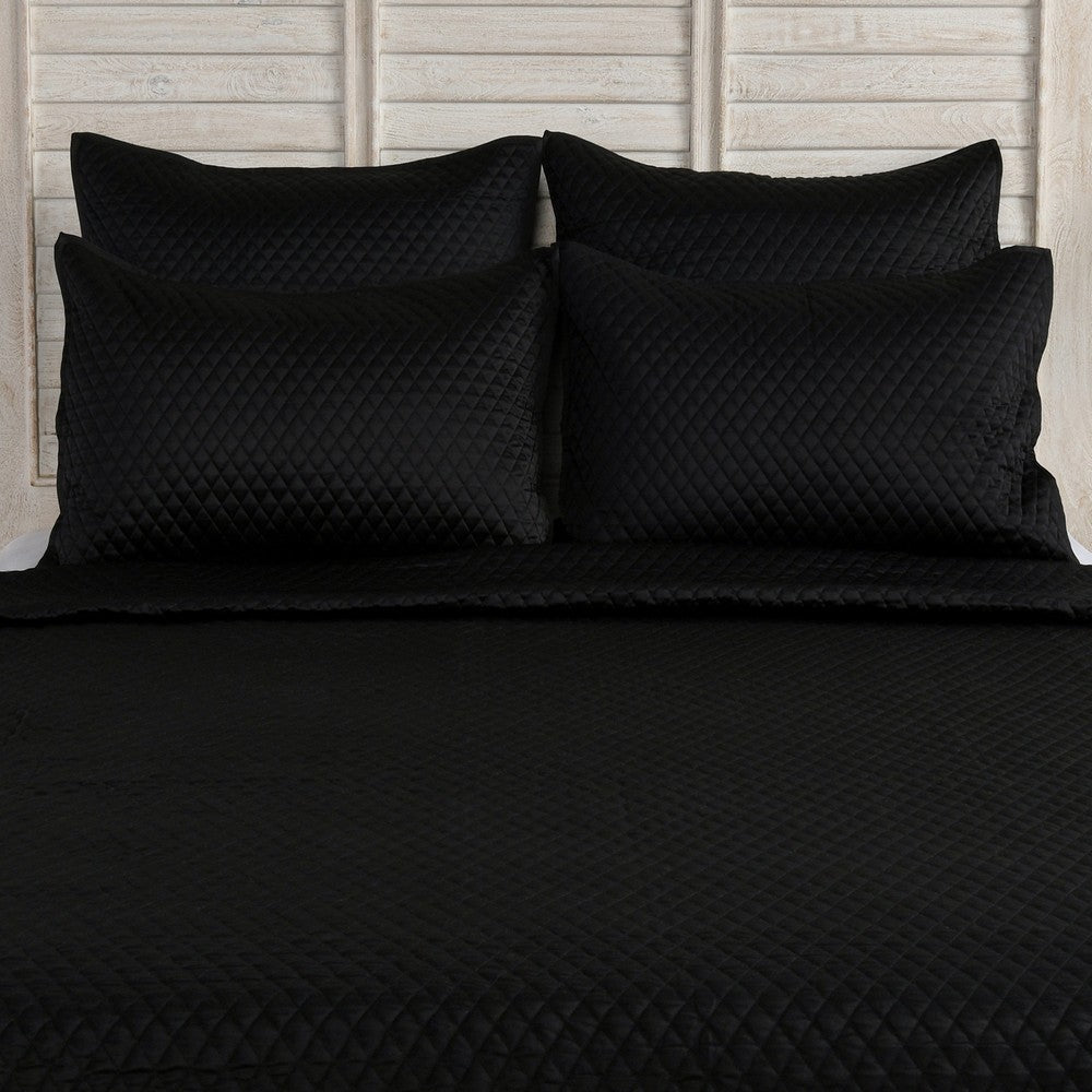 Kahn 26 Inch Hand Stitched Soft Sateen Euro Pillow Sham, Cotton Fill Black By Casagear Home