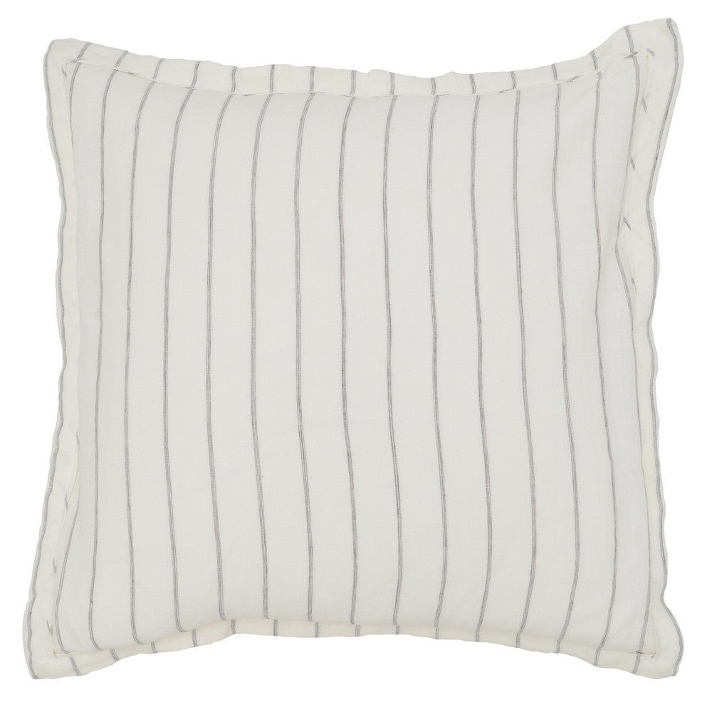 Tara 26 Inch Linen Square Euro Pillow Sham with Woven Stripe Design, Ivory By Casagear Home