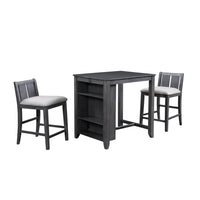 Hia 3 Piece Counter Table Set, Cushioned Seats, 2 Shelves, Smooth Gray - BM293302