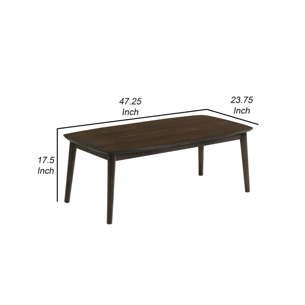 Lexi 47 Inch Coffee Table, Dark Walnut Brown Wood, Rounded Splayed Legs - BM293325