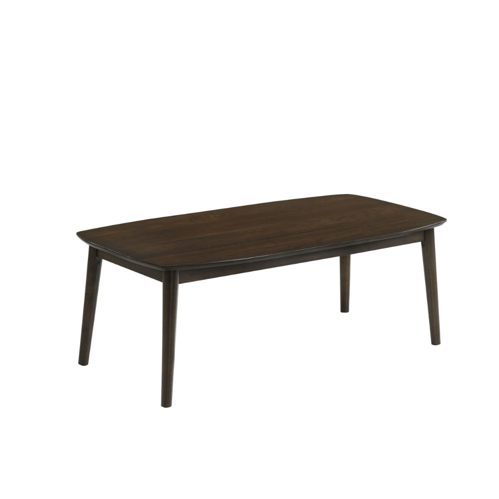 Lexi 47 Inch Coffee Table, Dark Walnut Brown Wood, Rounded Splayed Legs - BM293325