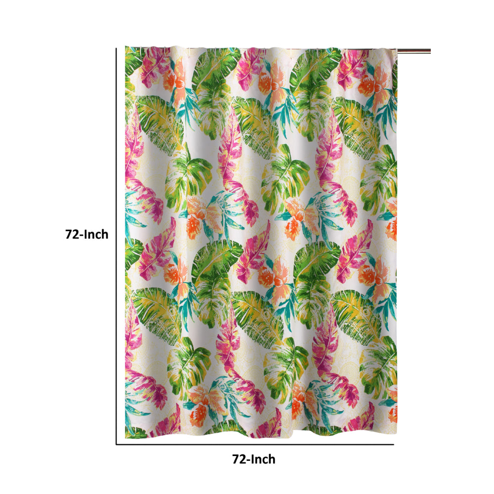 Porto 72 Inch Shower Curtain, Tropical Palm Leaves, Vibrant Blue and Green - BM293427