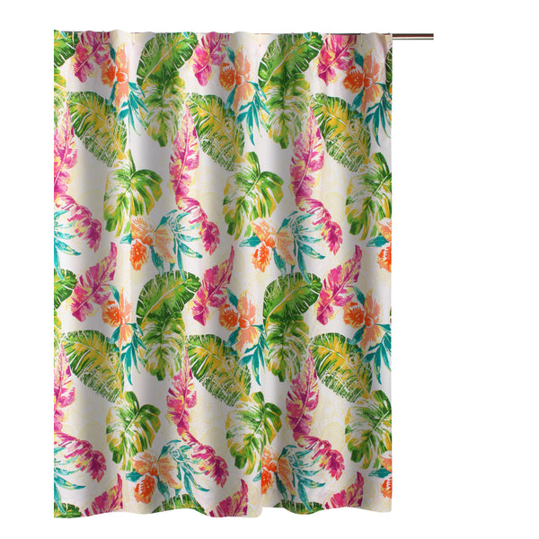Porto 72 Inch Shower Curtain, Tropical Palm Leaves, Vibrant Blue and Green - BM293427