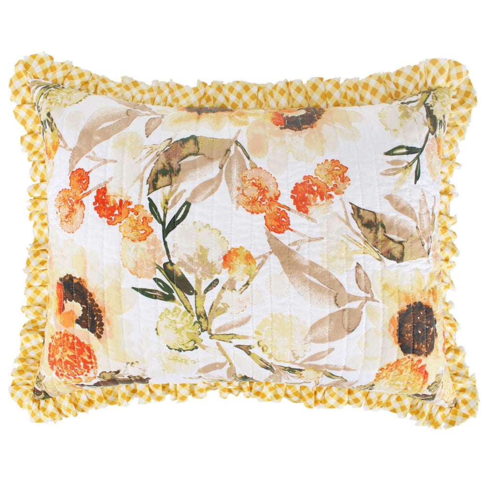 Kelsa Set of 2 Standard and King Floral Pillow Sham Set, Polyester, Gold - BM293429