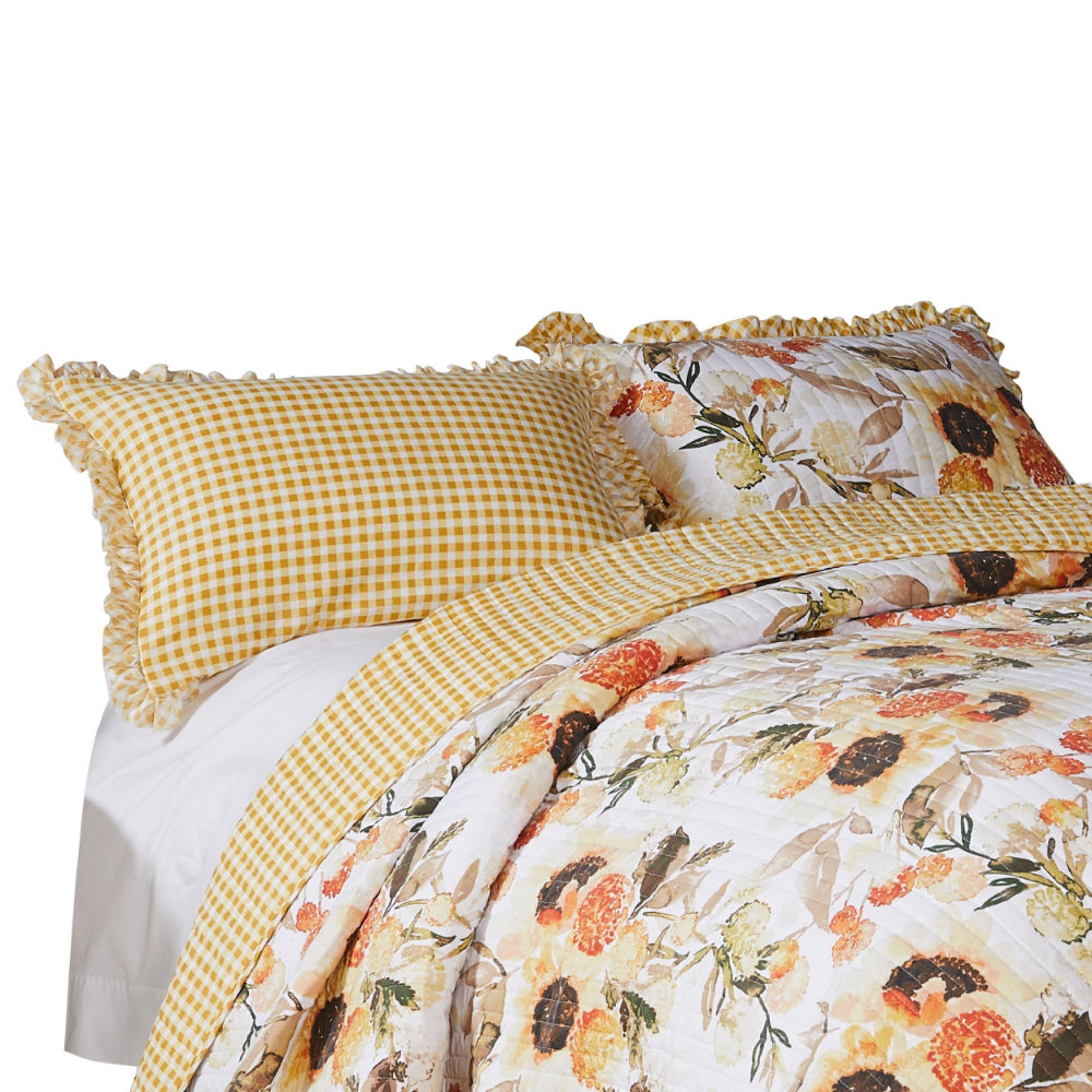 Kelsa Set of 2 Standard and King Floral Pillow Sham Set, Polyester, Gold - BM293429