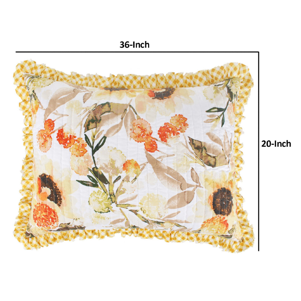 Kelsa Set of 2 Standard and King Floral Pillow Sham Set, Polyester, Gold - BM293429