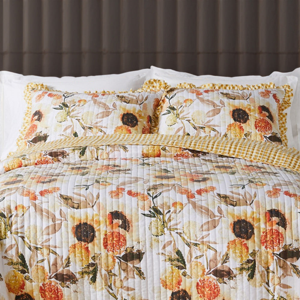 Kelsa Set of 2 Standard and King Floral Pillow Sham Set, Polyester, Gold - BM293429