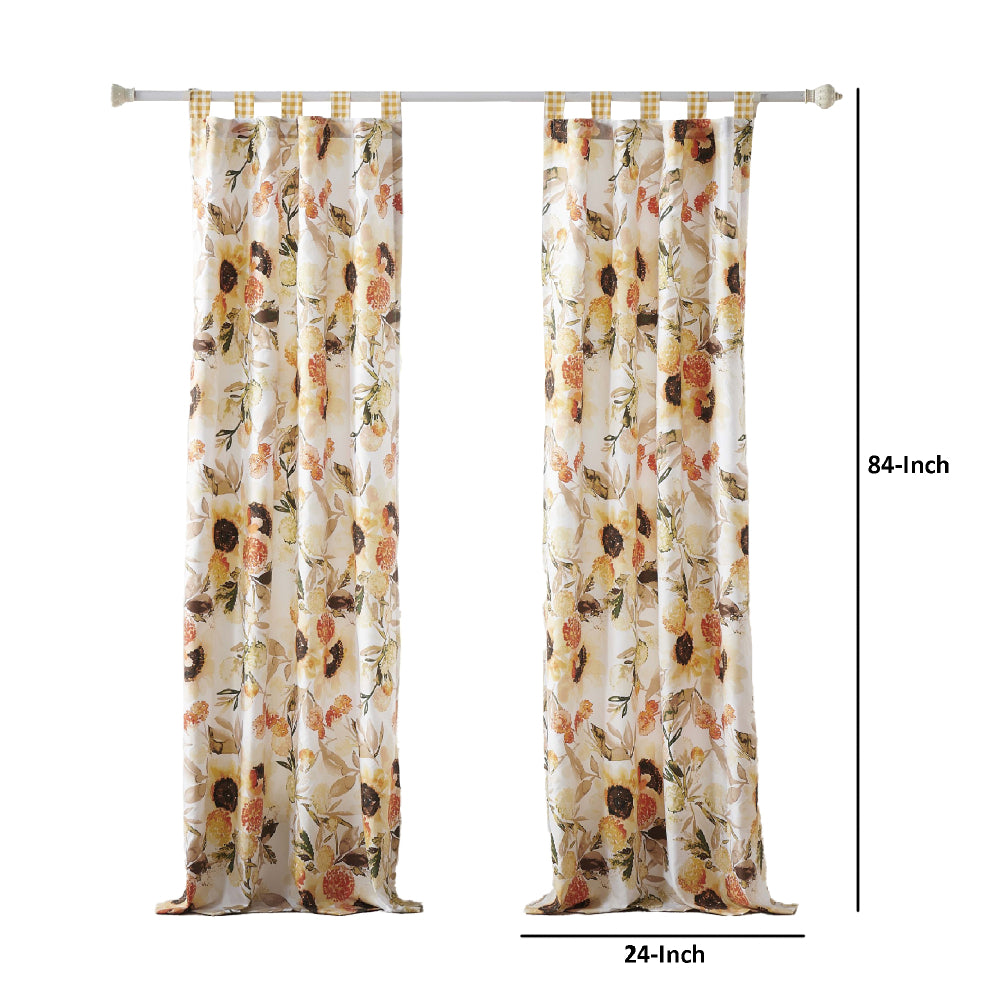 Kelsa Set of 2 Panel Curtains with Watercolor Sunflowers, Ruffled, Gold - BM293430