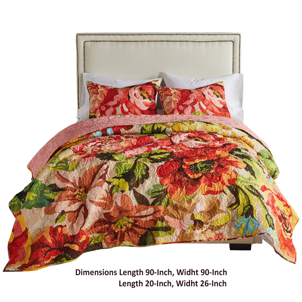 Dahl 3 Piece Queen Quilt Set, 2 Pillow Shams, Polyester Fill, Multicolor - BM293432