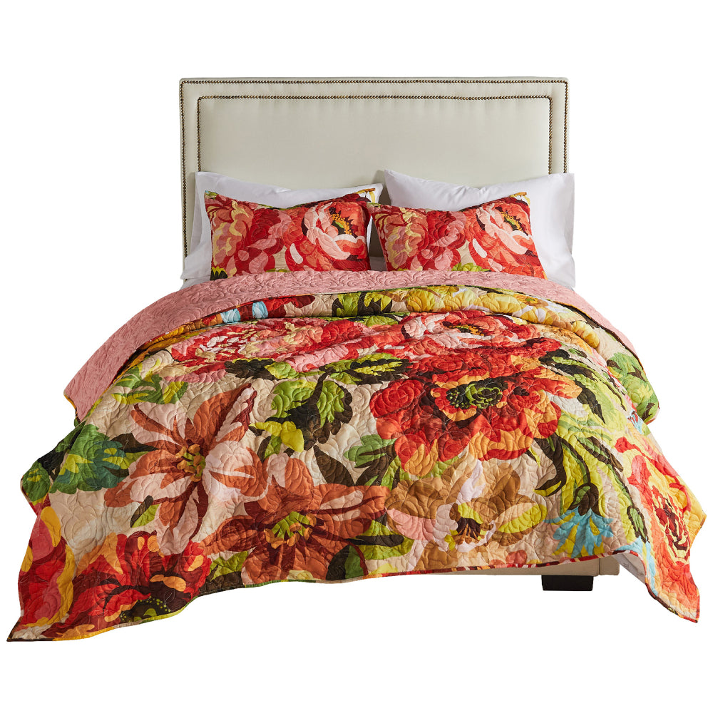 Dahl 3 Piece Queen Quilt Set, 2 Pillow Shams, Polyester Fill, Multicolor - BM293432