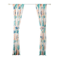 Geo 84 Inch Window Curtains, White Blue Polyester, Seashells Ferns Print - BM293439