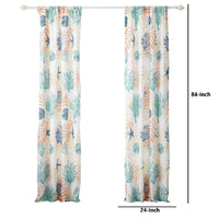 Geo 84 Inch Window Curtains, White Blue Polyester, Seashells Ferns Print - BM293439