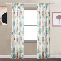 Geo 84 Inch Window Curtains, White Blue Polyester, Seashells Ferns Print - BM293439