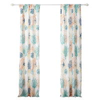 Geo 84 Inch Window Curtains, White Blue Polyester, Seashells Ferns Print - BM293439