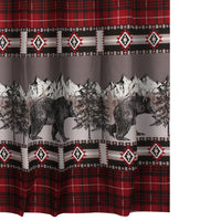 Sofia 72 Inch Bear Shower Curtain, Red and Black Plaid, Poly Microfiber - BM293440