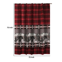 Sofia 72 Inch Bear Shower Curtain, Red and Black Plaid, Poly Microfiber - BM293440