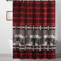 Sofia 72 Inch Bear Shower Curtain, Red and Black Plaid, Poly Microfiber - BM293440