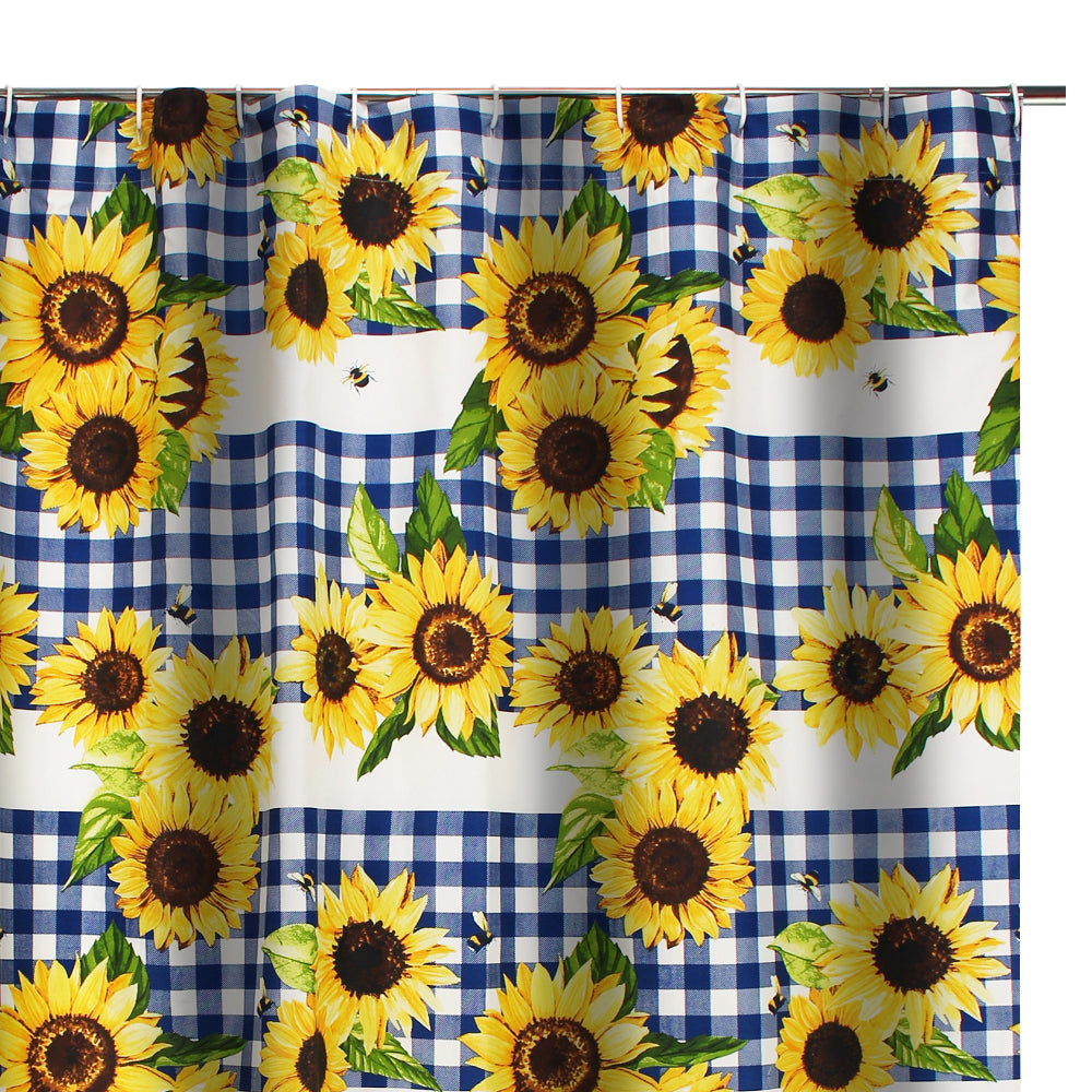 Oslo 72 Inch Shower Curtain, Yellow Sunflower Plaid Print, Button Holes - BM293442