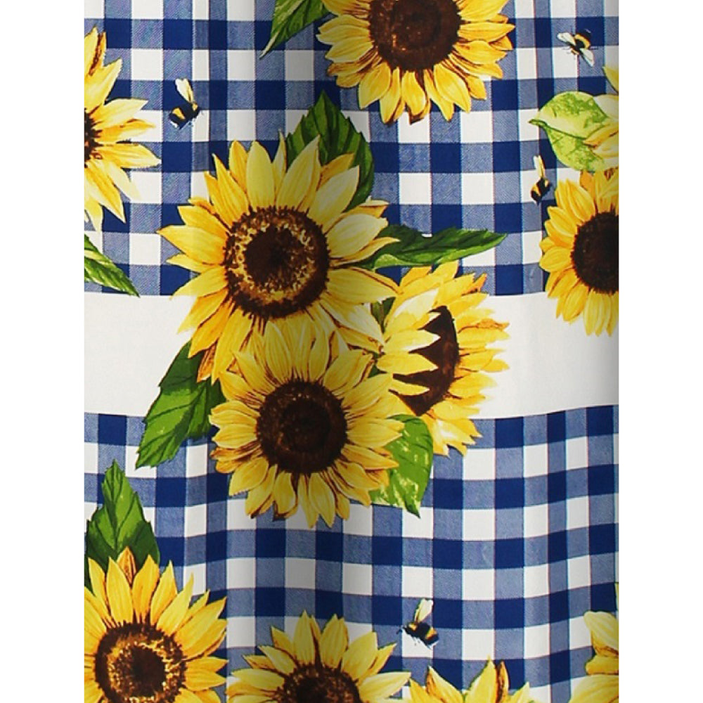 Oslo 72 Inch Shower Curtain, Yellow Sunflower Plaid Print, Button Holes - BM293442