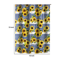 Oslo 72 Inch Shower Curtain, Yellow Sunflower Plaid Print, Button Holes - BM293442