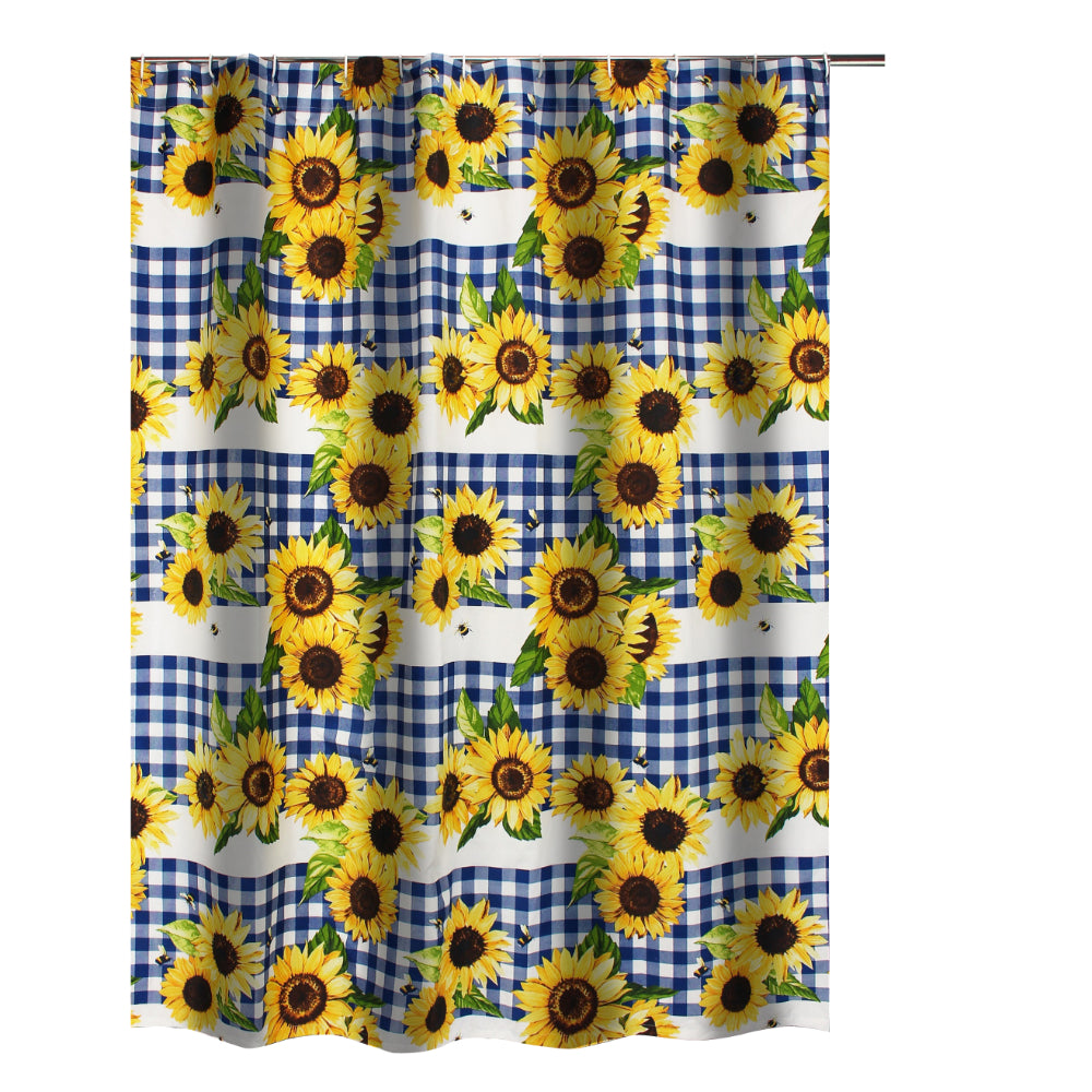Oslo 72 Inch Shower Curtain, Yellow Sunflower Plaid Print, Button Holes - BM293442