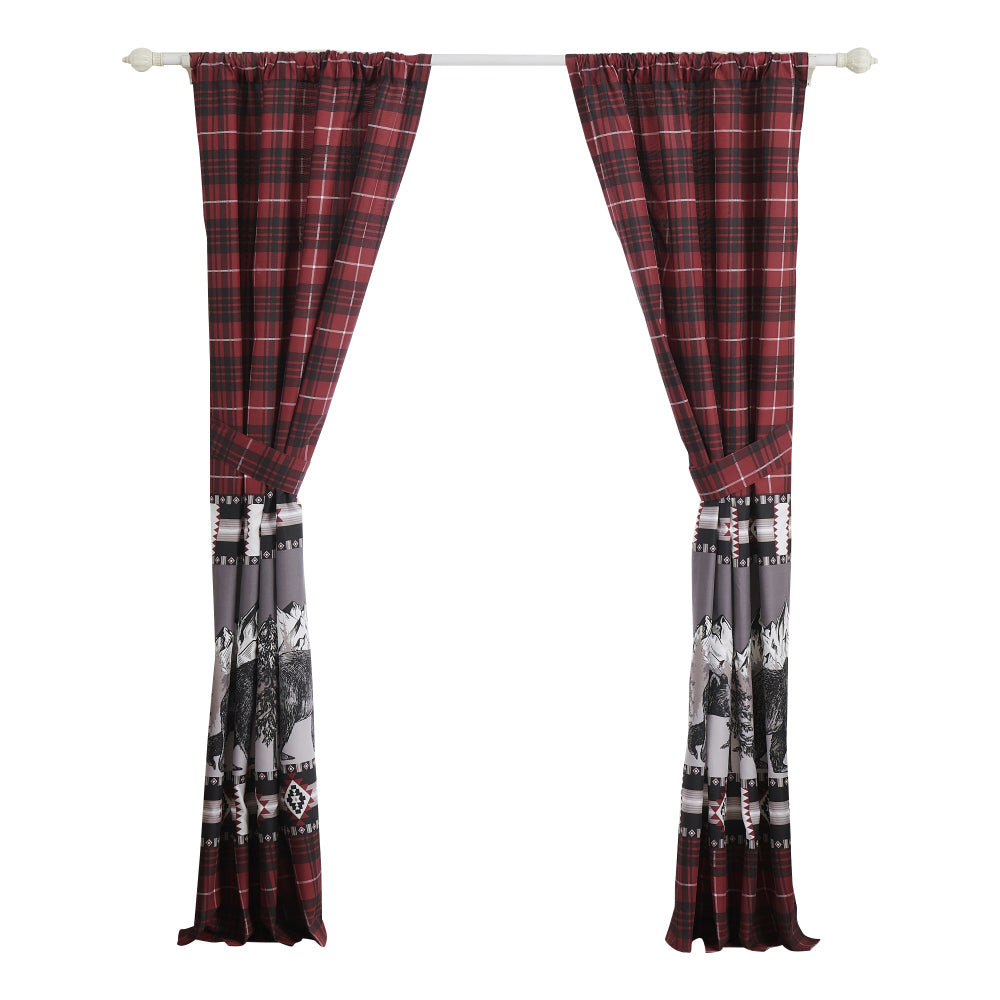 Sofia 84 Inch Bear Panel Curtains, Poly Microfiber, Red and Black Plaid - BM293445