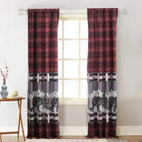 Sofia 84 Inch Bear Panel Curtains, Poly Microfiber, Red and Black Plaid - BM293445