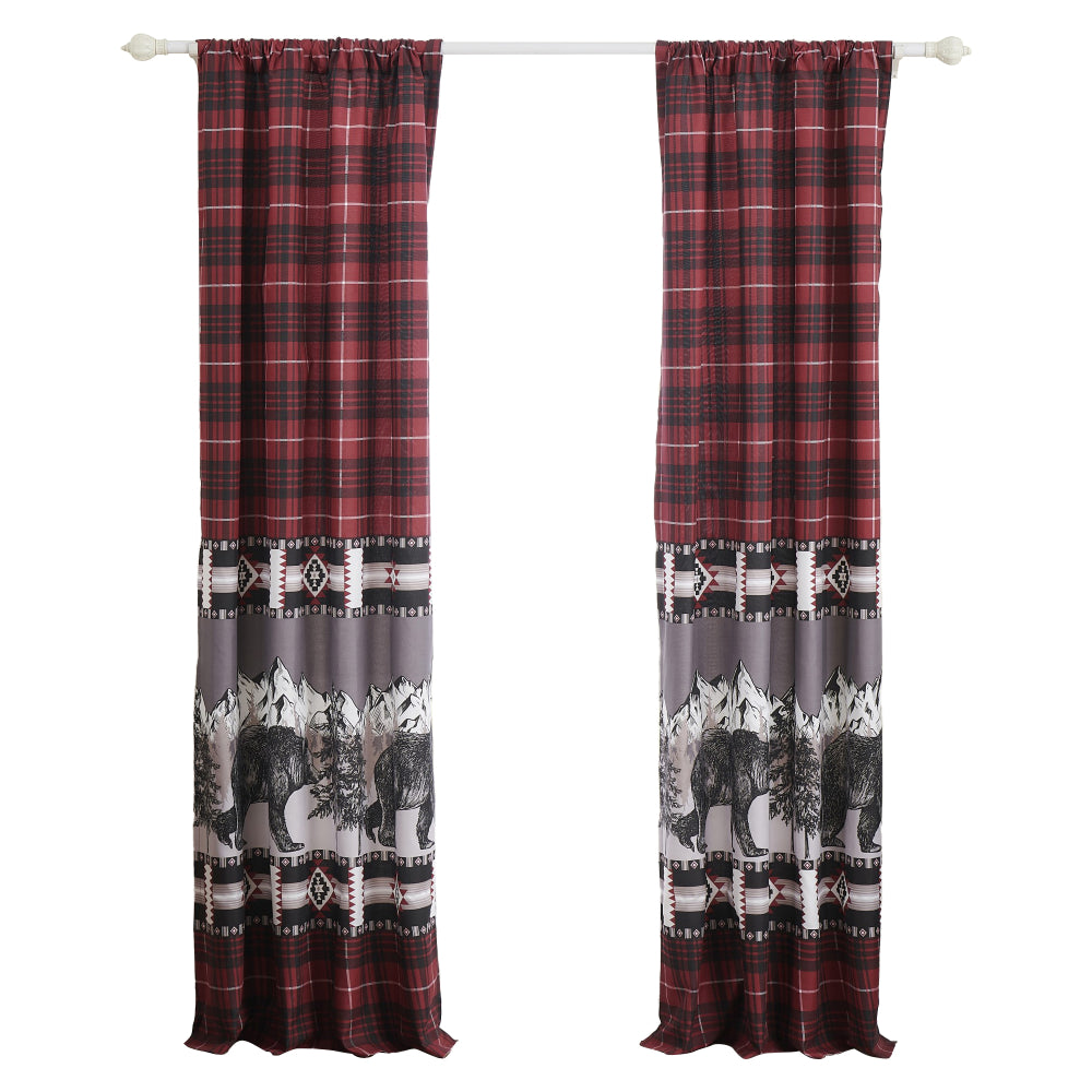 Sofia 84 Inch Bear Panel Curtains, Poly Microfiber, Red and Black Plaid - BM293445