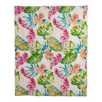 Porto 60 Inch Throw Blanket, Tropical Palm Leaves, Vibrant Green, Blue - BM293446