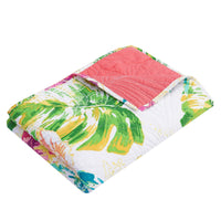 Porto 60 Inch Throw Blanket, Tropical Palm Leaves, Vibrant Green, Blue - BM293446