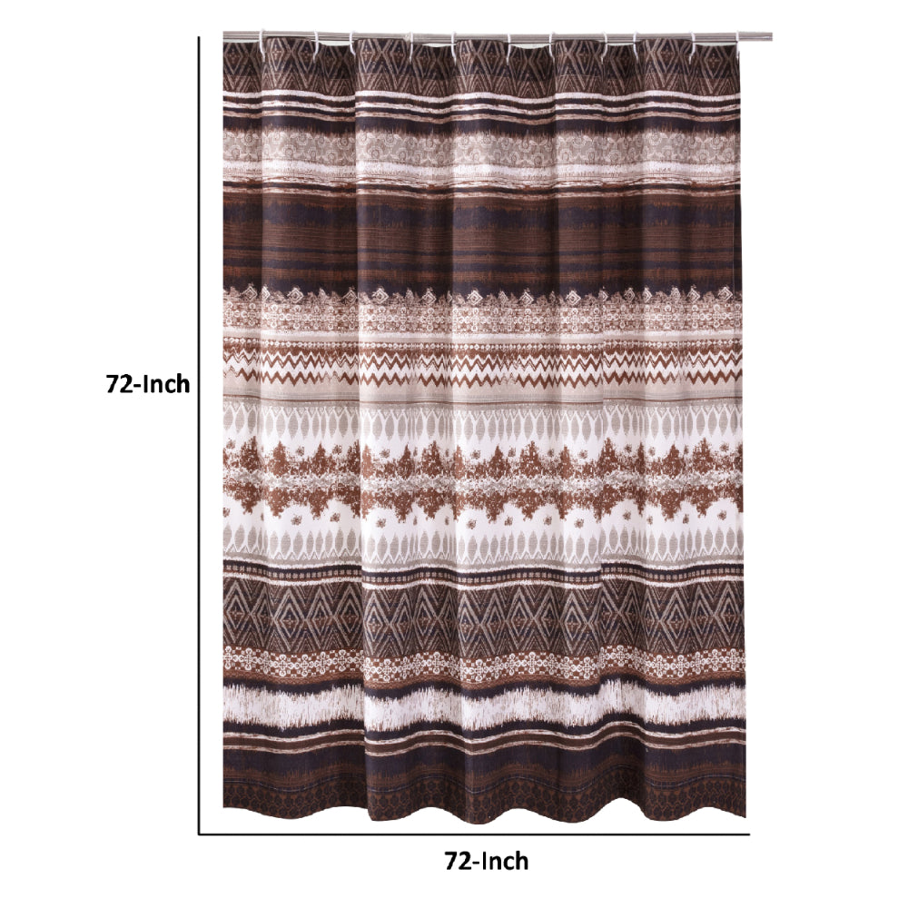 Roca 72 Inch Shower Curtain, Coffee Brown Striped Printing, Button Holes - BM293447