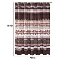 Roca 72 Inch Shower Curtain, Coffee Brown Striped Printing, Button Holes - BM293447