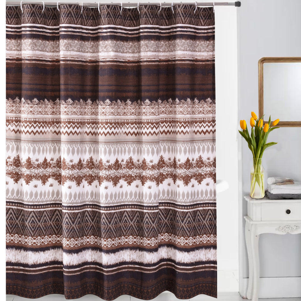 Roca 72 Inch Shower Curtain, Coffee Brown Striped Printing, Button Holes - BM293447