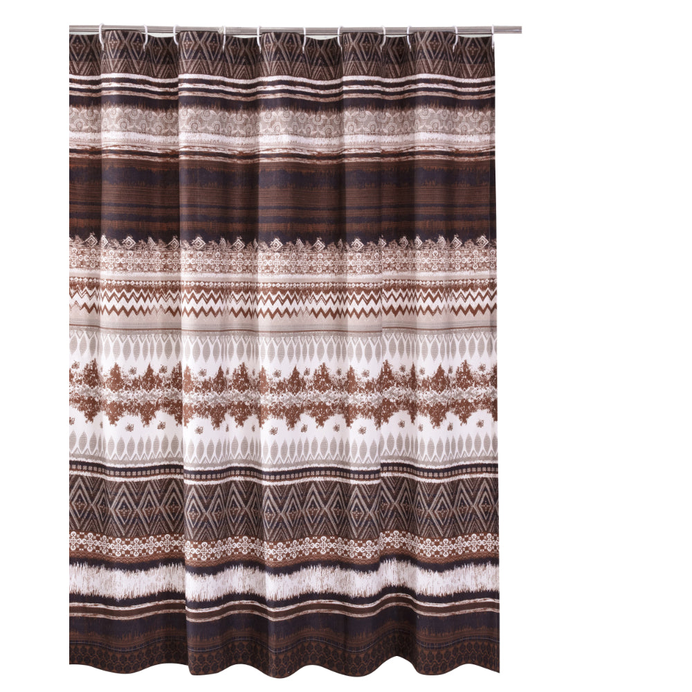 Roca 72 Inch Shower Curtain, Coffee Brown Striped Printing, Button Holes - BM293447