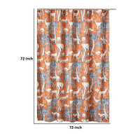 Gin 72 Inch Shower Curtain, Fun Deer and Bears Print, Orange Microfiber - BM293452