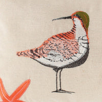 Vira 20 Inch Throw Pillow, Hand Embroidered Shorebirds, Canvas and Linen - BM293457