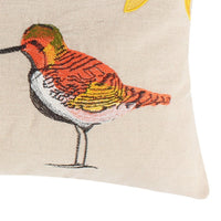 Vira 20 Inch Throw Pillow, Hand Embroidered Shorebirds, Canvas and Linen - BM293457