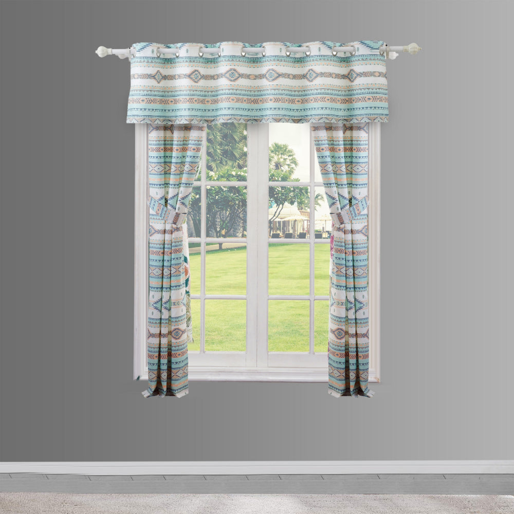 Kiev 84 Inch Window Valance, Microfiber Blue Southwest Design, Grommets - BM293474