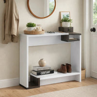 36 Inch Modern Console Table, Multilevel Wood Shelves, Gray and White - BM293544