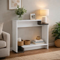 36 Inch Modern Console Table, Multilevel Wood Shelves, Gray and White - BM293544