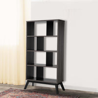 65 Inch Modern Bookcase, Four Shelves with Dividers, Flared Legs, Gray - BM293556